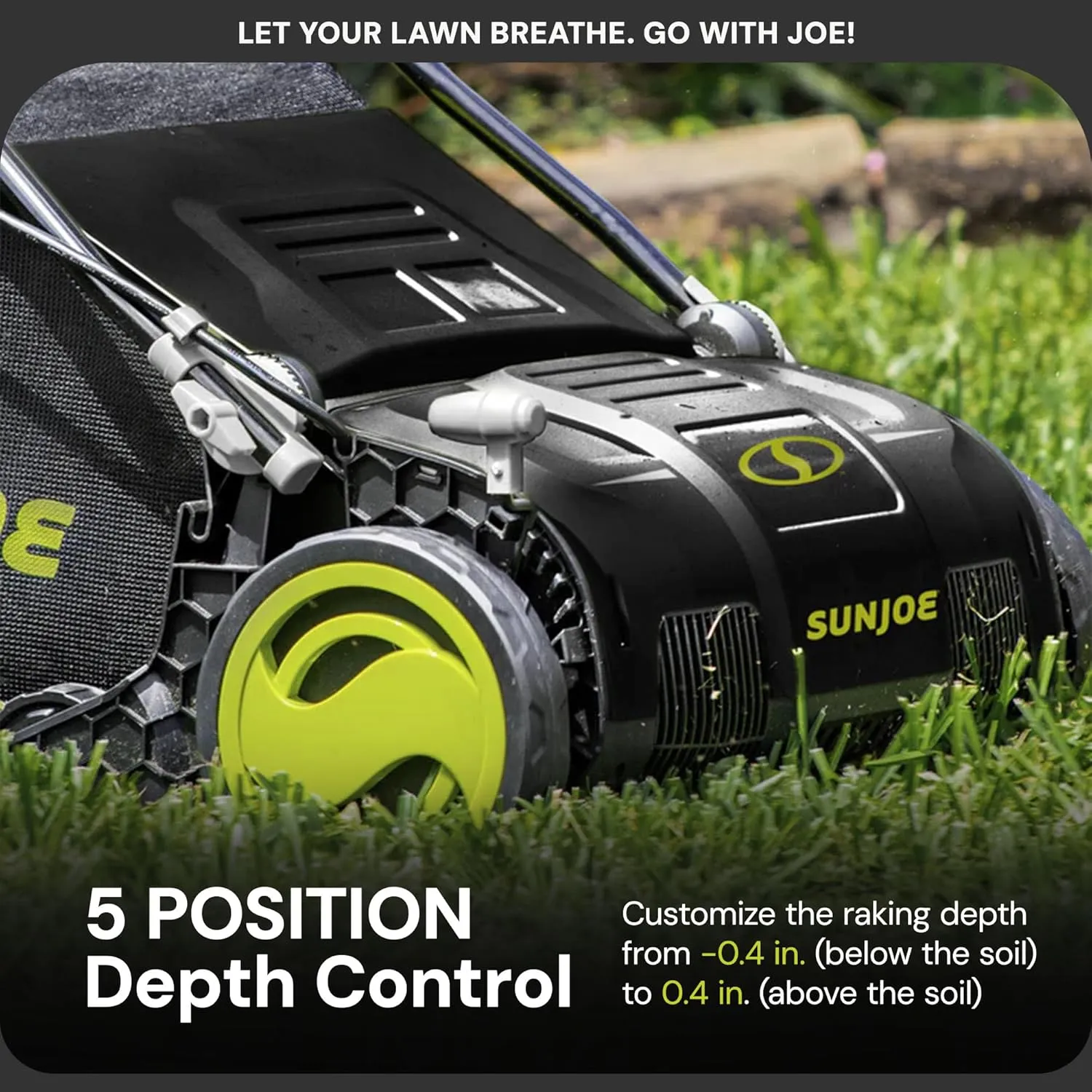 Sun Joe Electric Lawn Dethatcher & Scarifier w/ 13.2-Gal Bag, 13 Amp, 15 Inch, Black/Green - Heavy Duty Gardening Machine and Equipment for Lawn, Yard, and Grass