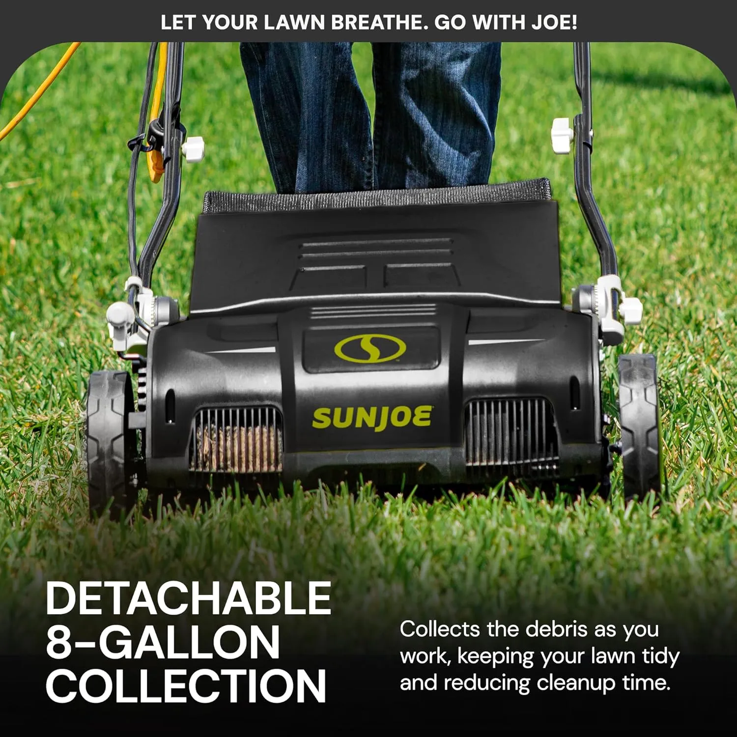 Sun Joe Electric Lawn Dethatcher & Scarifier with 8-Gal Bag, 12 Amp, 13 Inch, Black - Heavy Duty Gardening Machine and Equipment for Lawn, Yard, and Grass