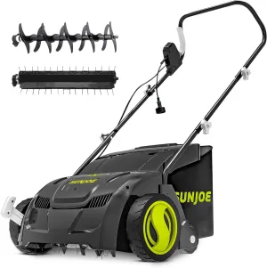 Sun Joe Electric Lawn Dethatcher & Scarifier with 8-Gal Bag, 12 Amp, 13 Inch, Black - Heavy Duty Gardening Machine and Equipment for Lawn, Yard, and Grass