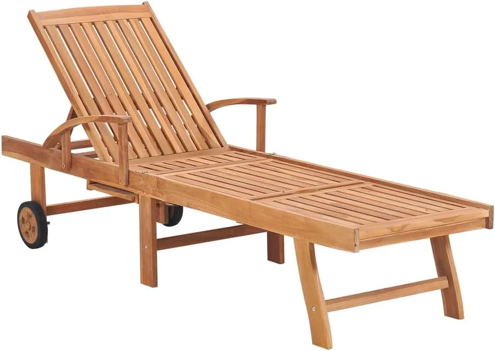 Sun Lounger with Anthracite Cushion Solid Teak Woodpatio Recliner Camping Chairs Tanning chairSuitable for Garden Courtyard