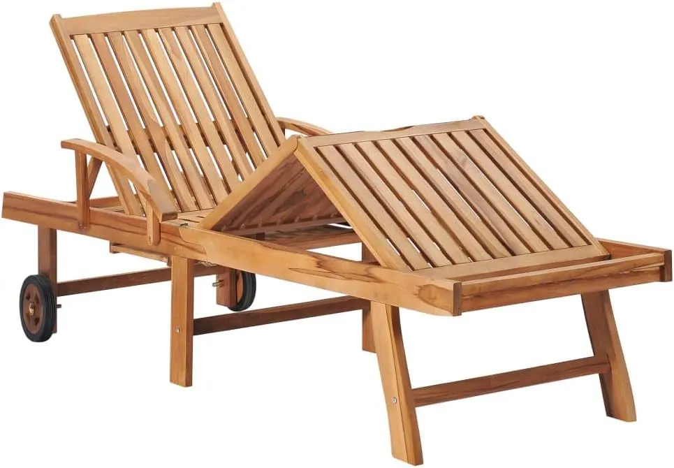 Sun Lounger with Anthracite Cushion Solid Teak Woodpatio Recliner Camping Chairs Tanning chairSuitable for Garden Courtyard