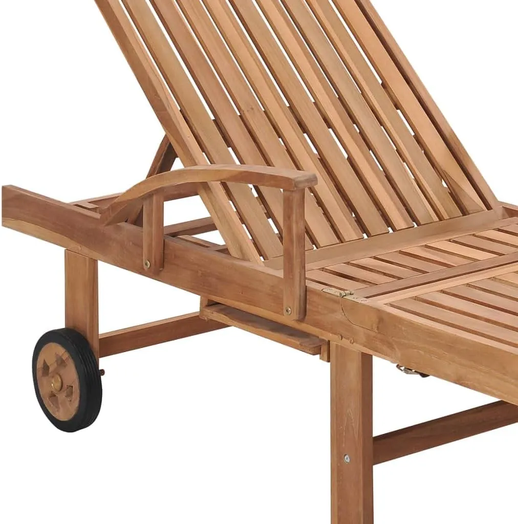 Sun Lounger with Anthracite Cushion Solid Teak Woodpatio Recliner Camping Chairs Tanning chairSuitable for Garden Courtyard