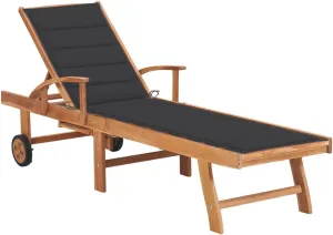 Sun Lounger with Anthracite Cushion Solid Teak Woodpatio Recliner Camping Chairs Tanning chairSuitable for Garden Courtyard