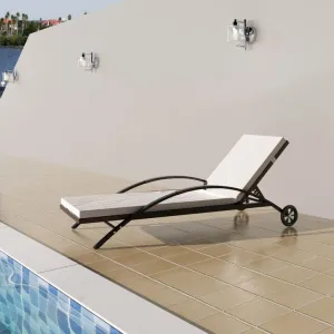 Sun Lounger with Cushion & Wheels Poly Rattan Browntanning Chair Camping Chairs Recliner Patio Suitable for Garden Courtyard
