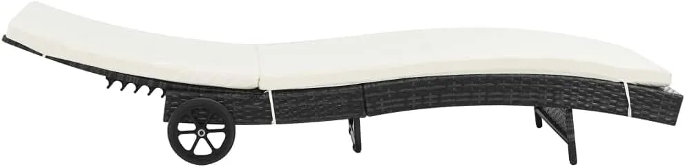 Sun Lounger with Wheels and Cushion Poly Rattan Blackpatio Camping Chairs Recliner Tanning chairSuitable for Garden Courtyard