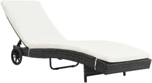 Sun Lounger with Wheels and Cushion Poly Rattan Blackpatio Camping Chairs Recliner Tanning chairSuitable for Garden Courtyard