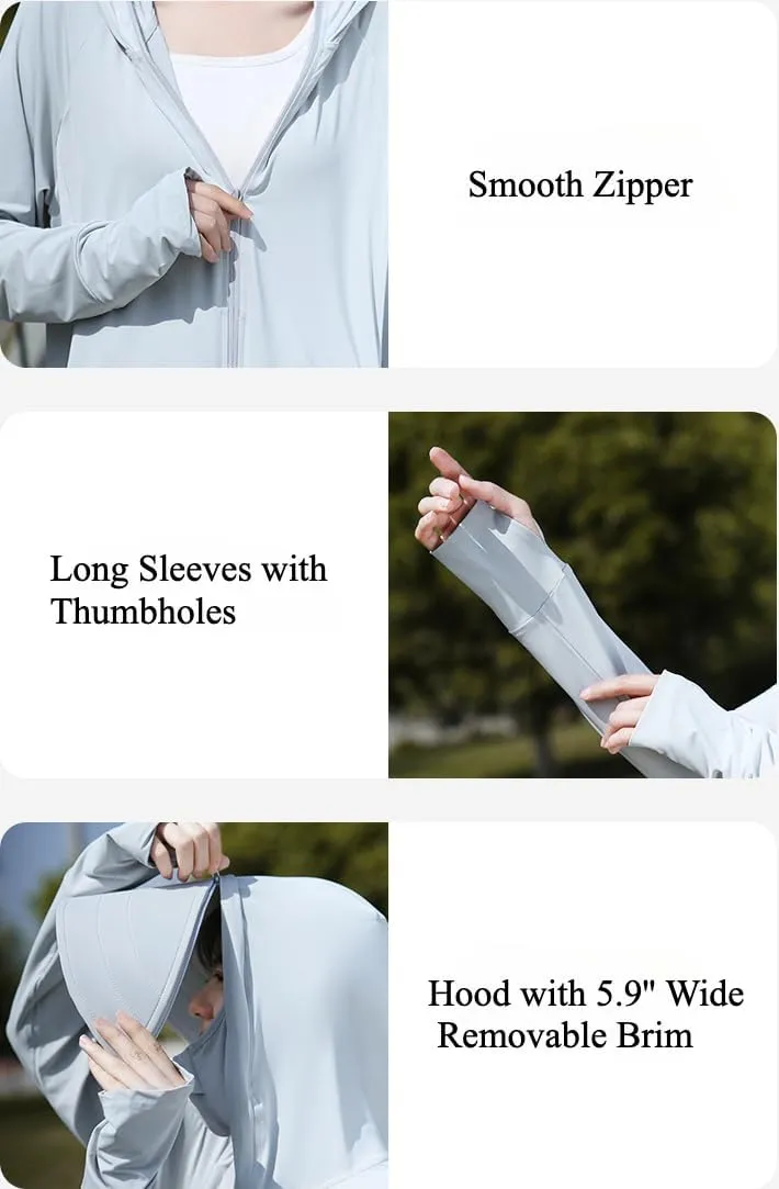 Sun Protection Clothing Women UV Protection Sun Jackets UPF50  Cooling Sun Hoodie with 5.9'' Wide Brim Sun Visor