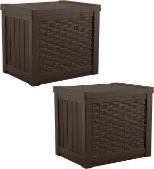 Suncast 2 Pack 22-Gallon Small Deck Box - Lightweight Resin Storage Container and Seat for Patio Cushions and Gardening Tools - Store Items on Patio, Garage, 22.5"L x 17"W x 22.5"H, Yard - Java Brown