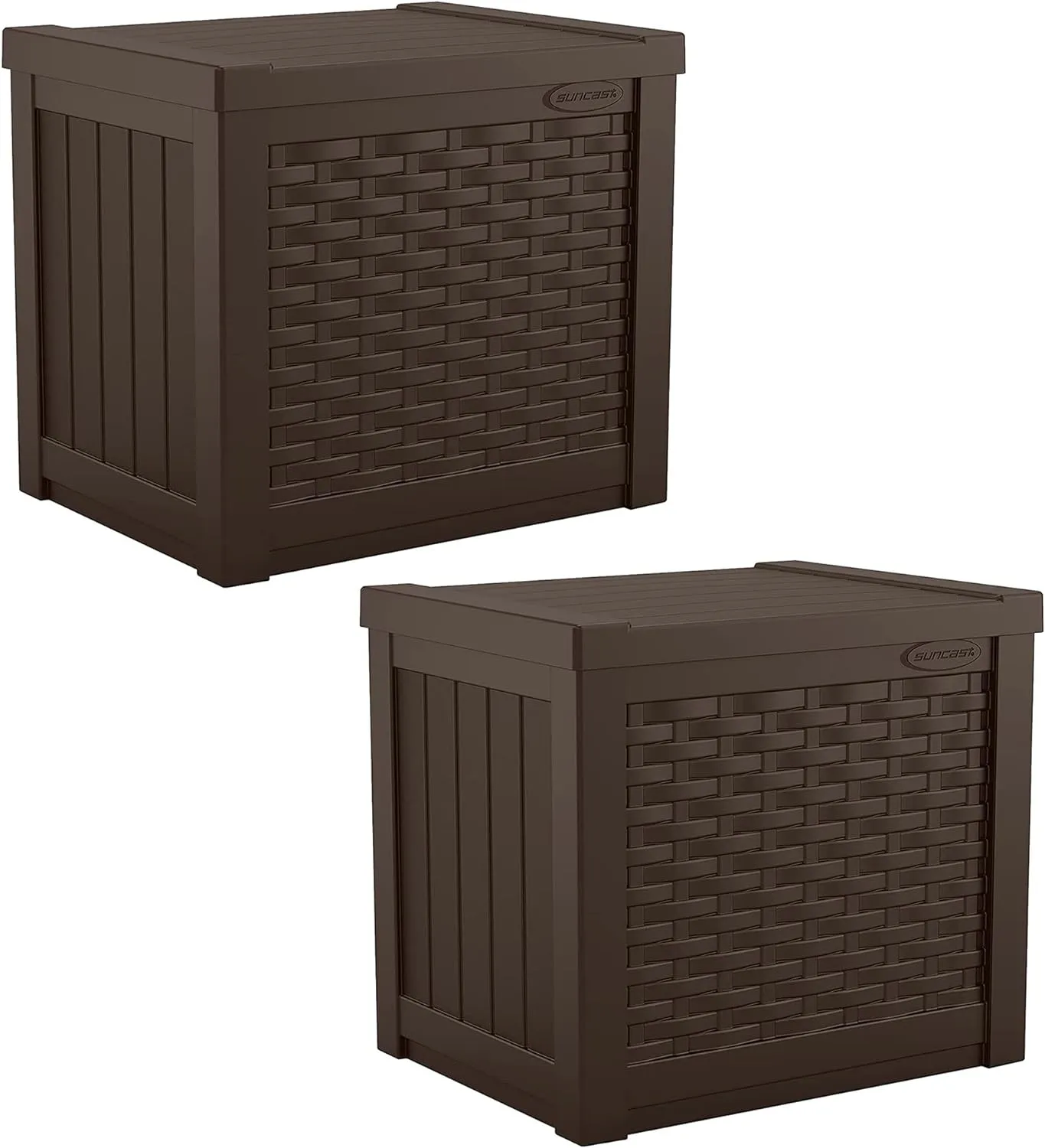 Suncast 2 Pack 22-Gallon Small Deck Box - Lightweight Resin Storage Container and Seat for Patio Cushions and Gardening Tools - Store Items on Patio, Garage, 22.5"L x 17"W x 22.5"H, Yard - Java Brown