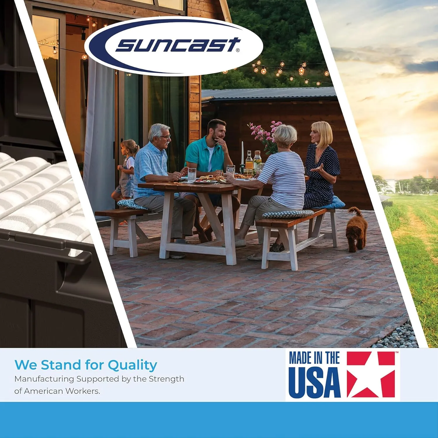 Suncast 99 Gallon Wicker Horizontal Outdoor Deck Box with Hinged Lid, Water-Resistant Storage Solution for Patio, Deck, Yard, and Garage, White, Made in the USA