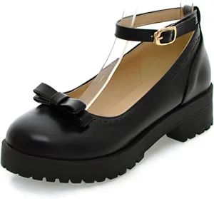 Sungtin Women Buckle Platform Shoes Chunky Mid Heel Mary Jane Shoes School Uniform Dress Shoes