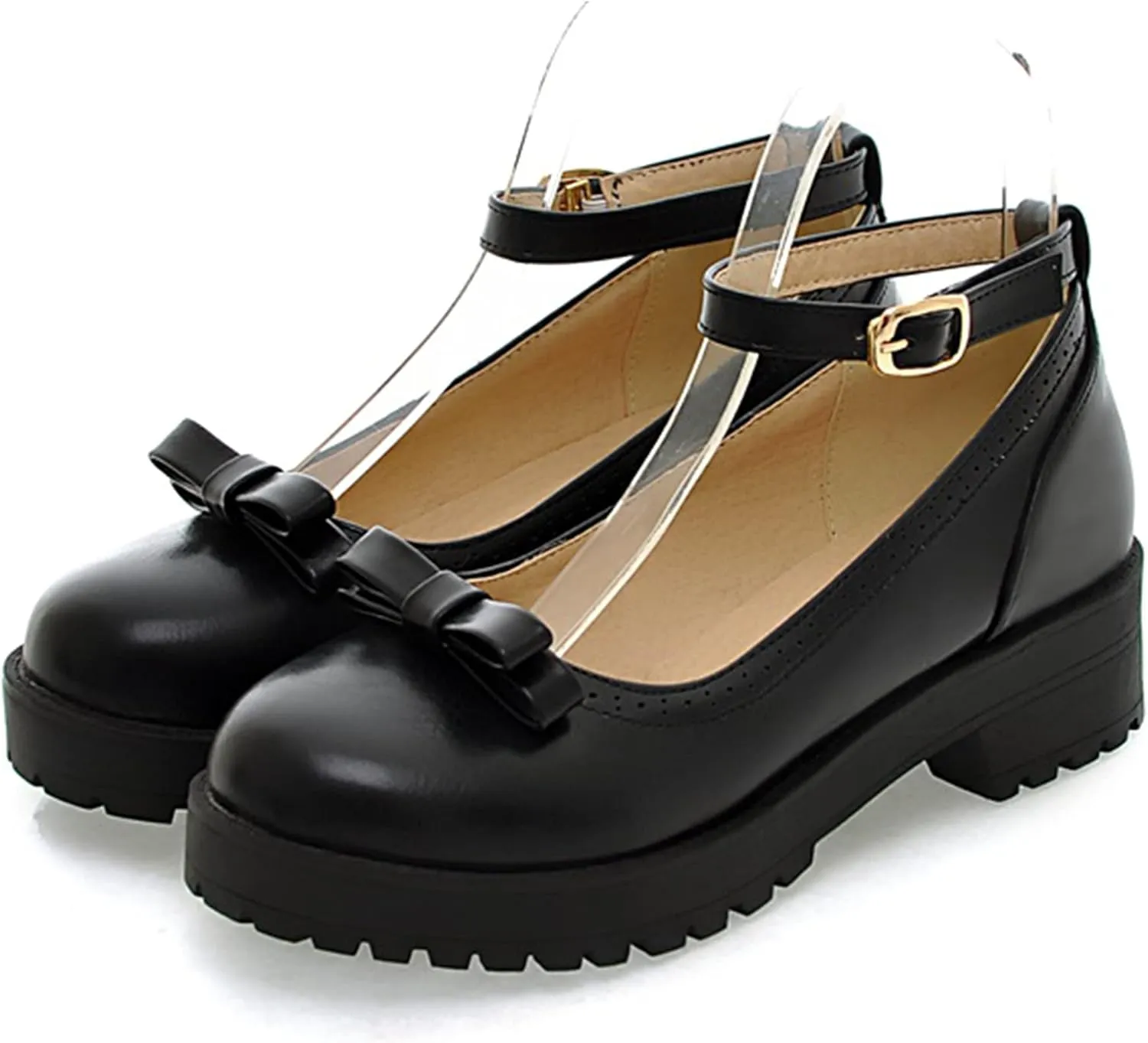 Sungtin Women Buckle Platform Shoes Chunky Mid Heel Mary Jane Shoes School Uniform Dress Shoes
