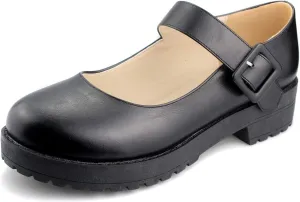 Sungtin Women Buckle Platform Shoes Chunky Mid Heel Mary Jane Shoes School Uniform Dress Shoes