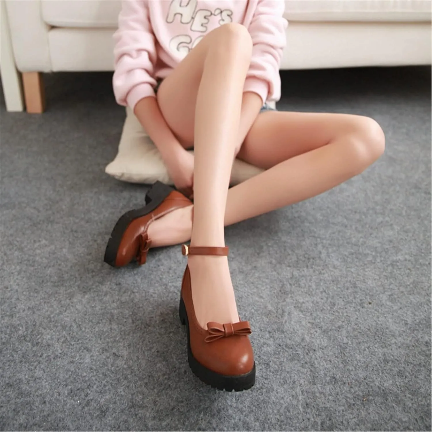 Sungtin Women Buckle Platform Shoes Chunky Mid Heel Mary Jane Shoes School Uniform Dress Shoes