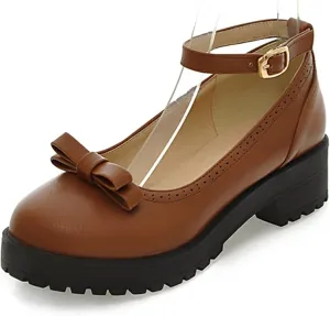 Sungtin Women Buckle Platform Shoes Chunky Mid Heel Mary Jane Shoes School Uniform Dress Shoes