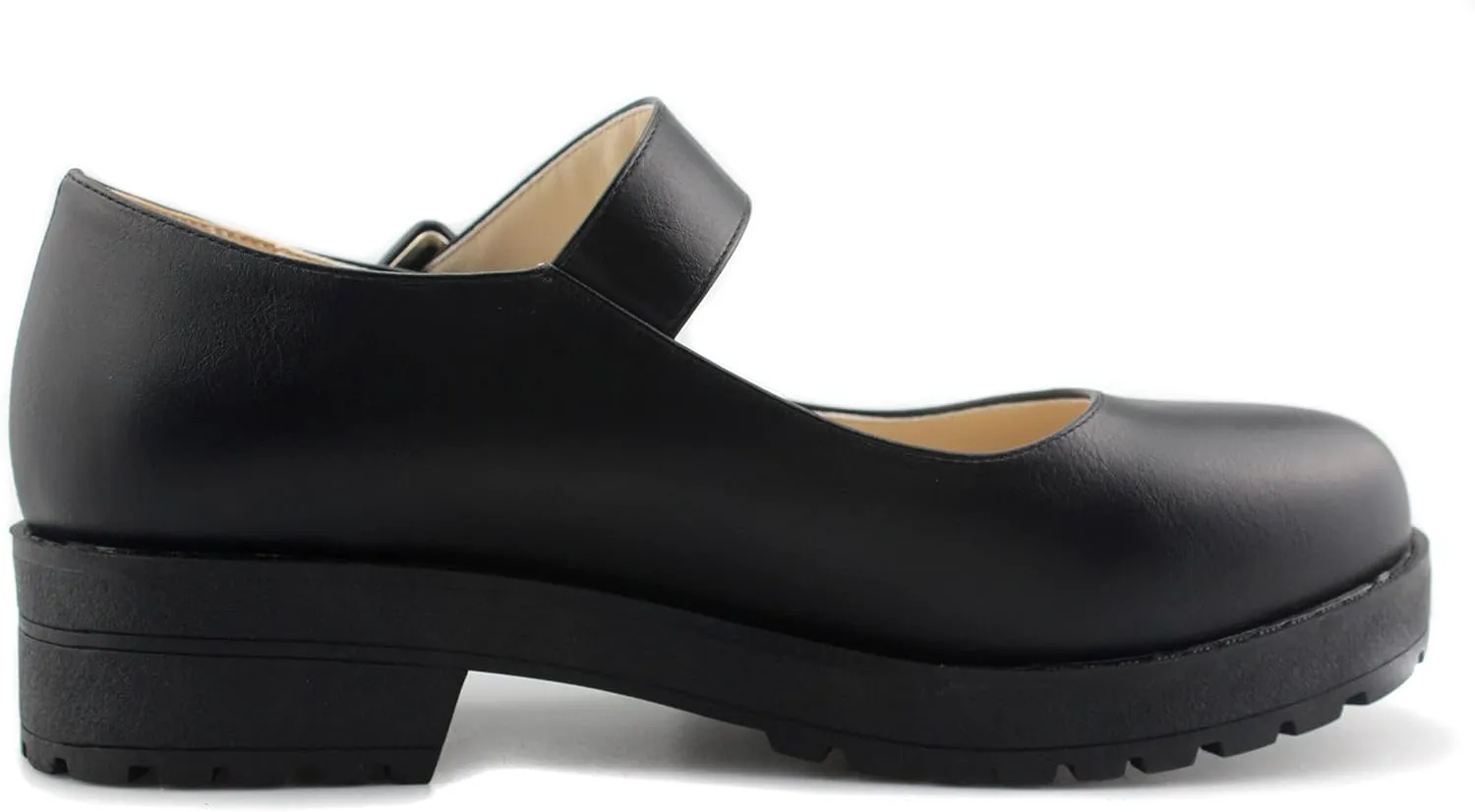 Sungtin Women Buckle Platform Shoes Chunky Mid Heel Mary Jane Shoes School Uniform Dress Shoes
