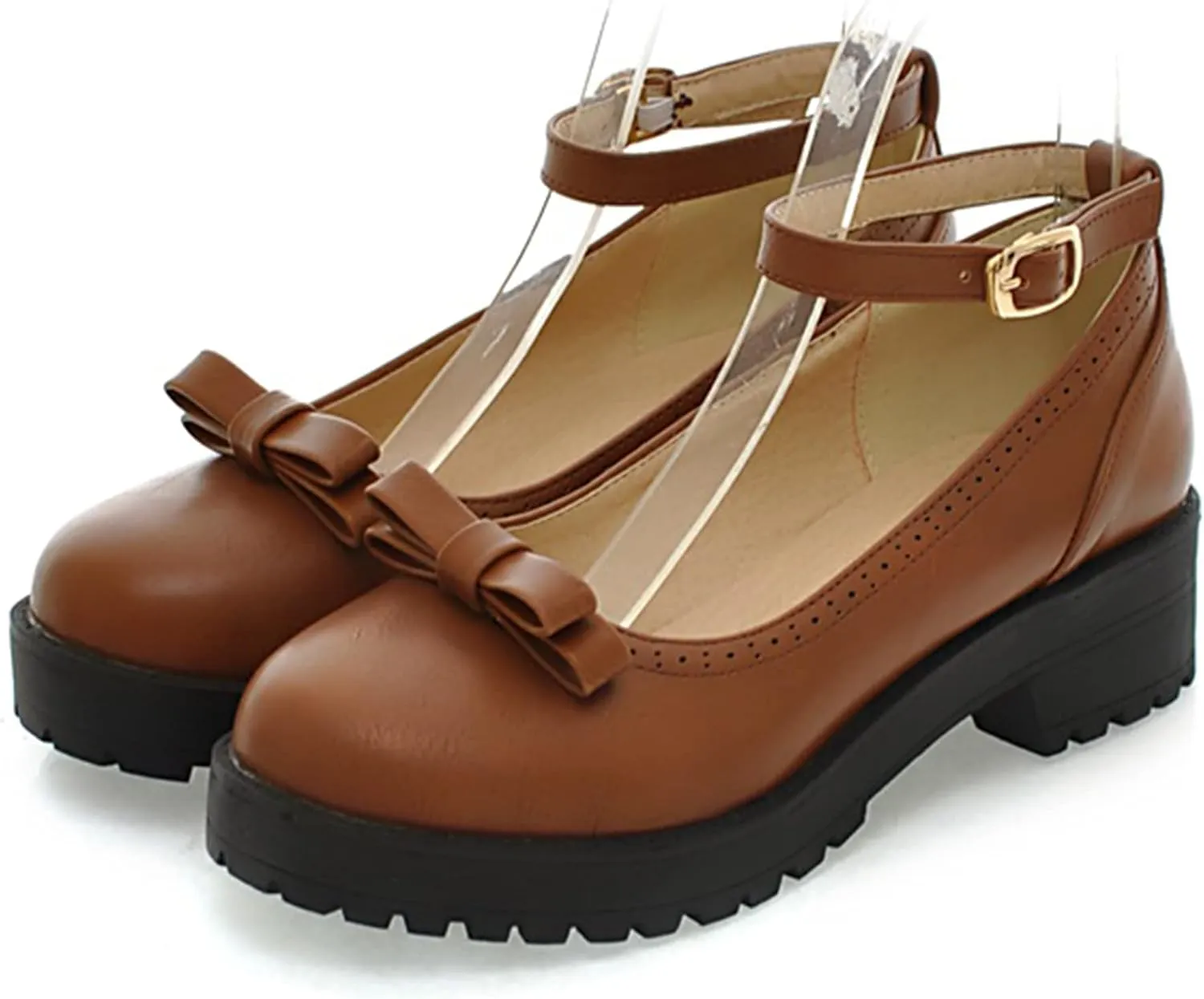 Sungtin Women Buckle Platform Shoes Chunky Mid Heel Mary Jane Shoes School Uniform Dress Shoes