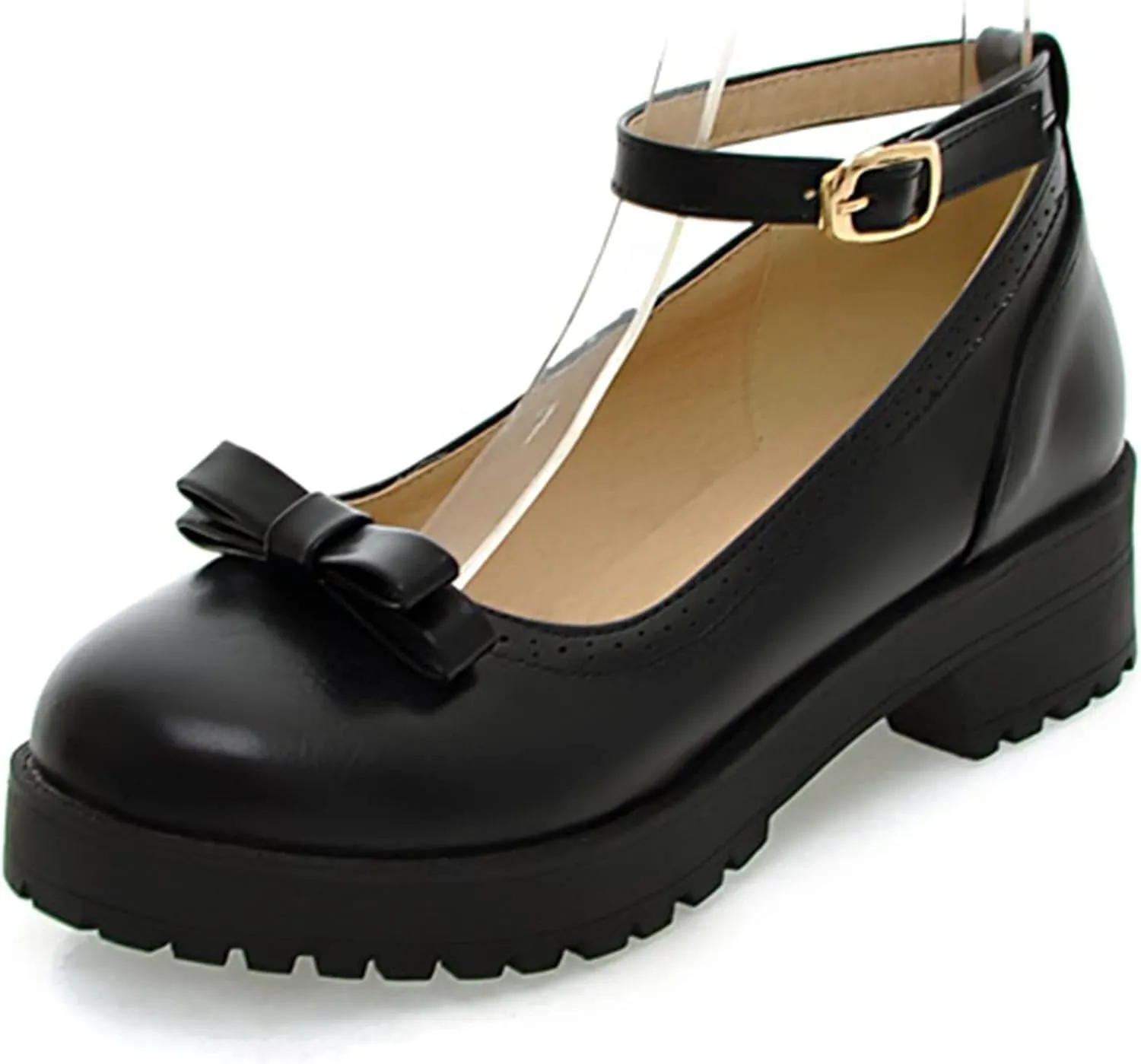 Sungtin Women Buckle Platform Shoes Chunky Mid Heel Mary Jane Shoes School Uniform Dress Shoes