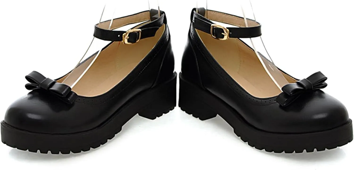 Sungtin Women Buckle Platform Shoes Chunky Mid Heel Mary Jane Shoes School Uniform Dress Shoes