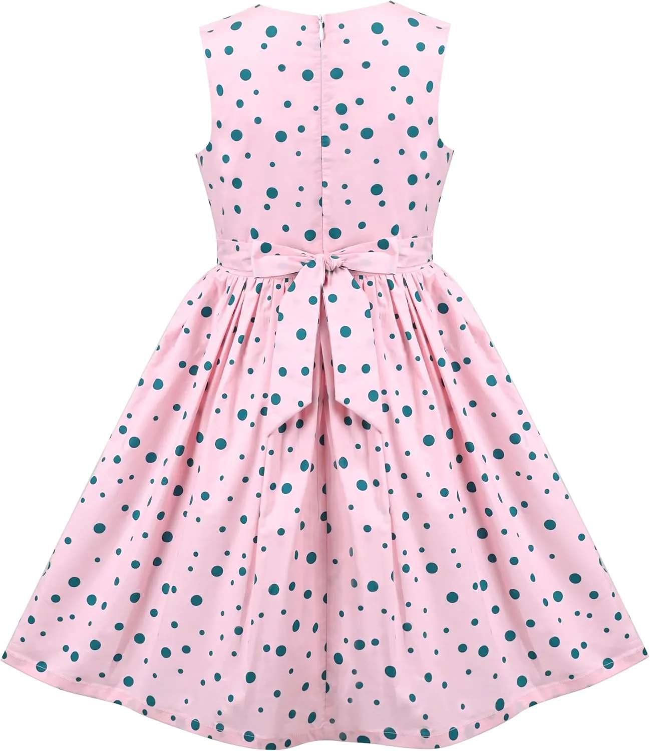 Sunny Fashion Girls Dress Blue Polka Dot Pocket Pleated Summer Sleeveless Cotton