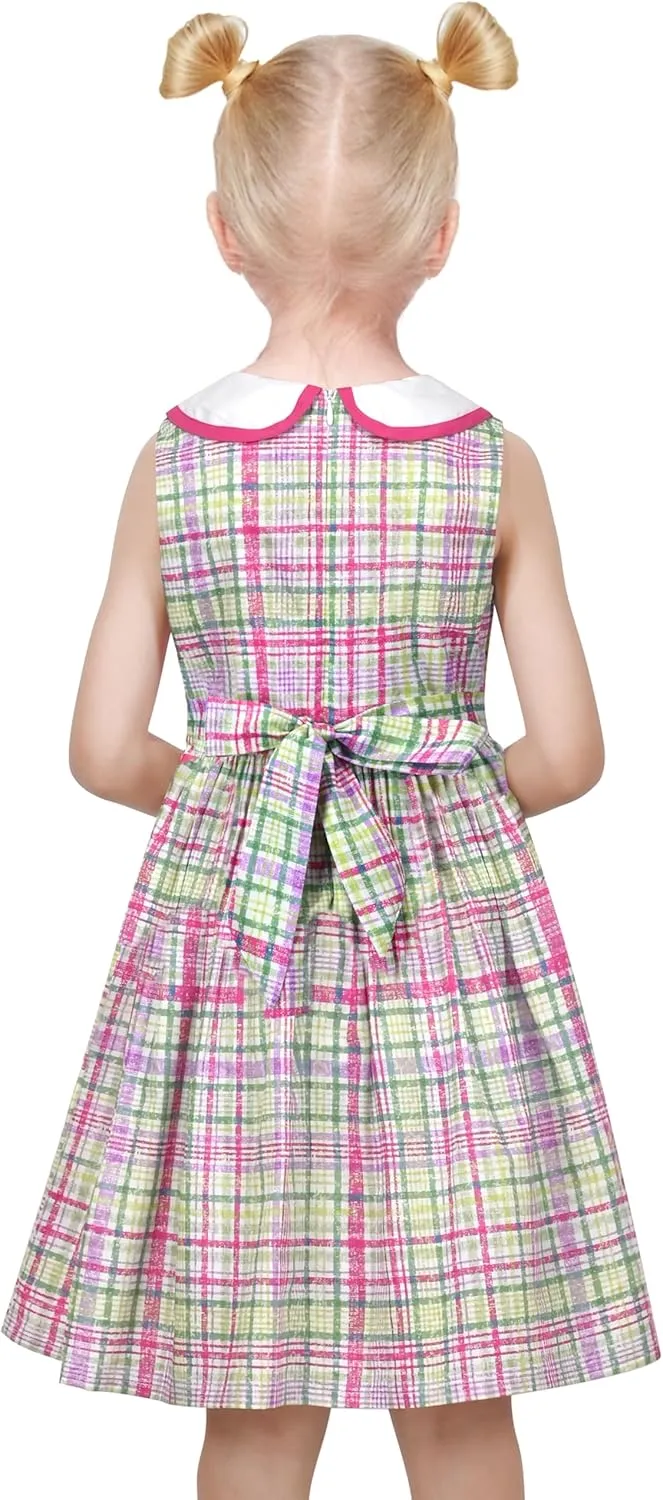 Sunny Fashion Girls Dress Blue Polka Dot Pocket Pleated Summer Sleeveless Cotton
