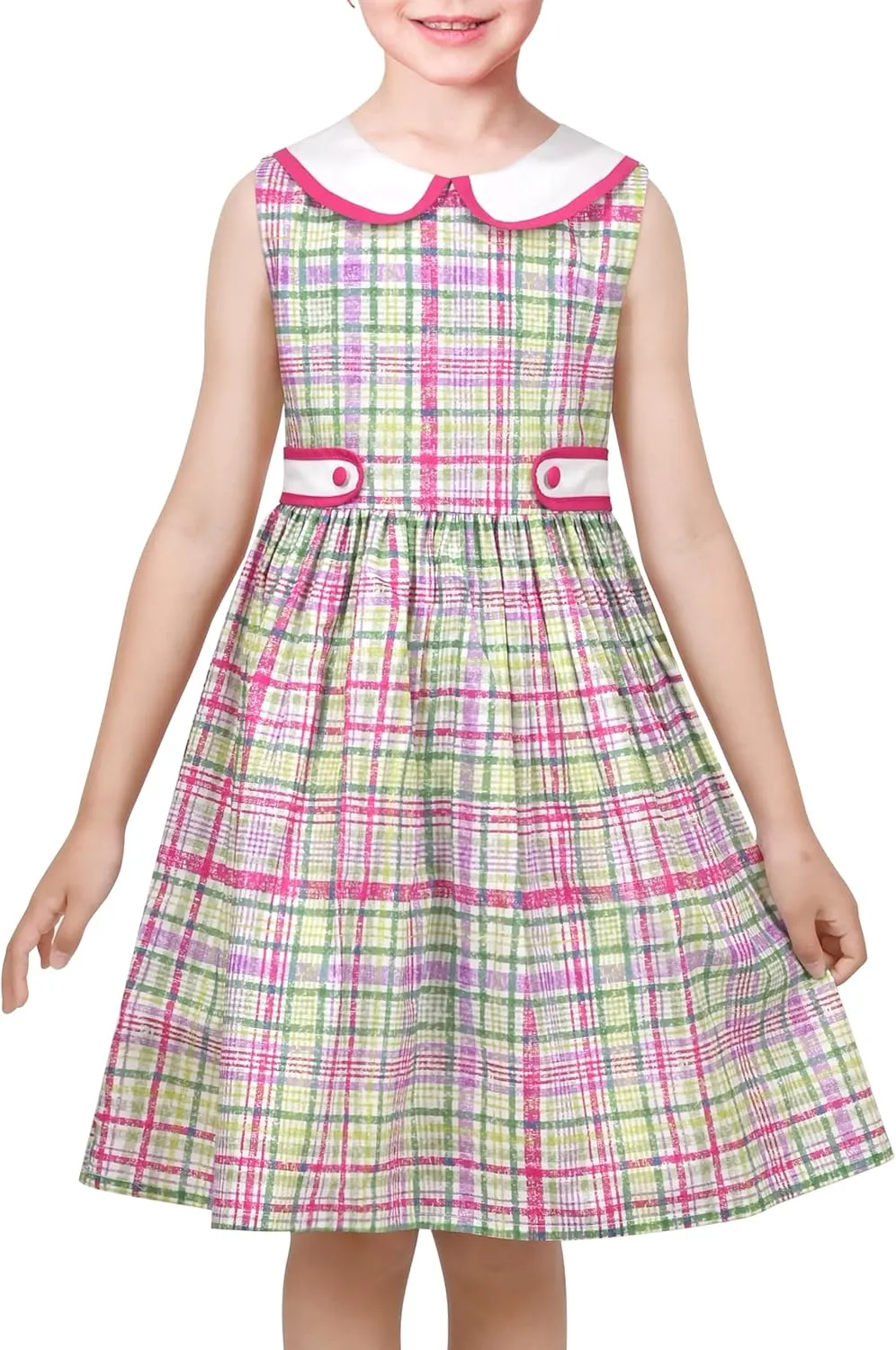 Sunny Fashion Girls Dress Blue Polka Dot Pocket Pleated Summer Sleeveless Cotton