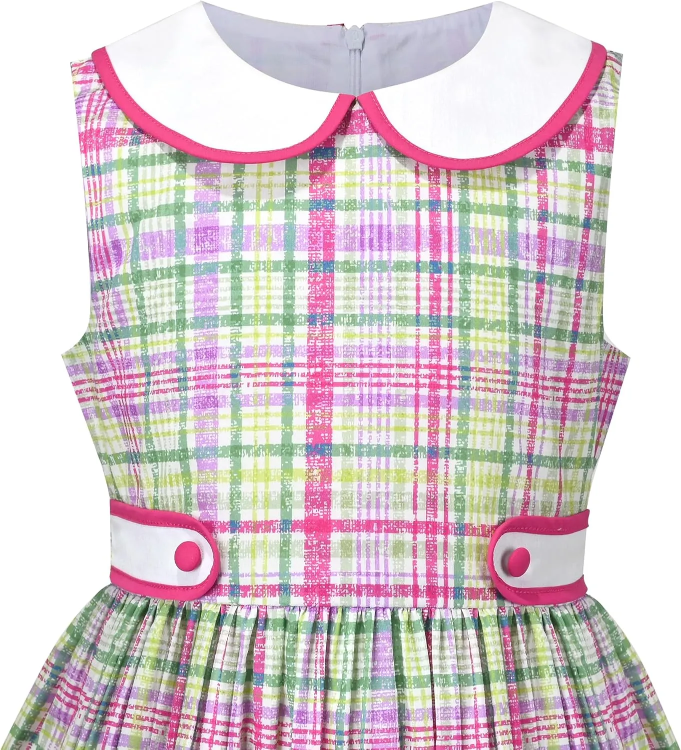 Sunny Fashion Girls Dress Blue Polka Dot Pocket Pleated Summer Sleeveless Cotton