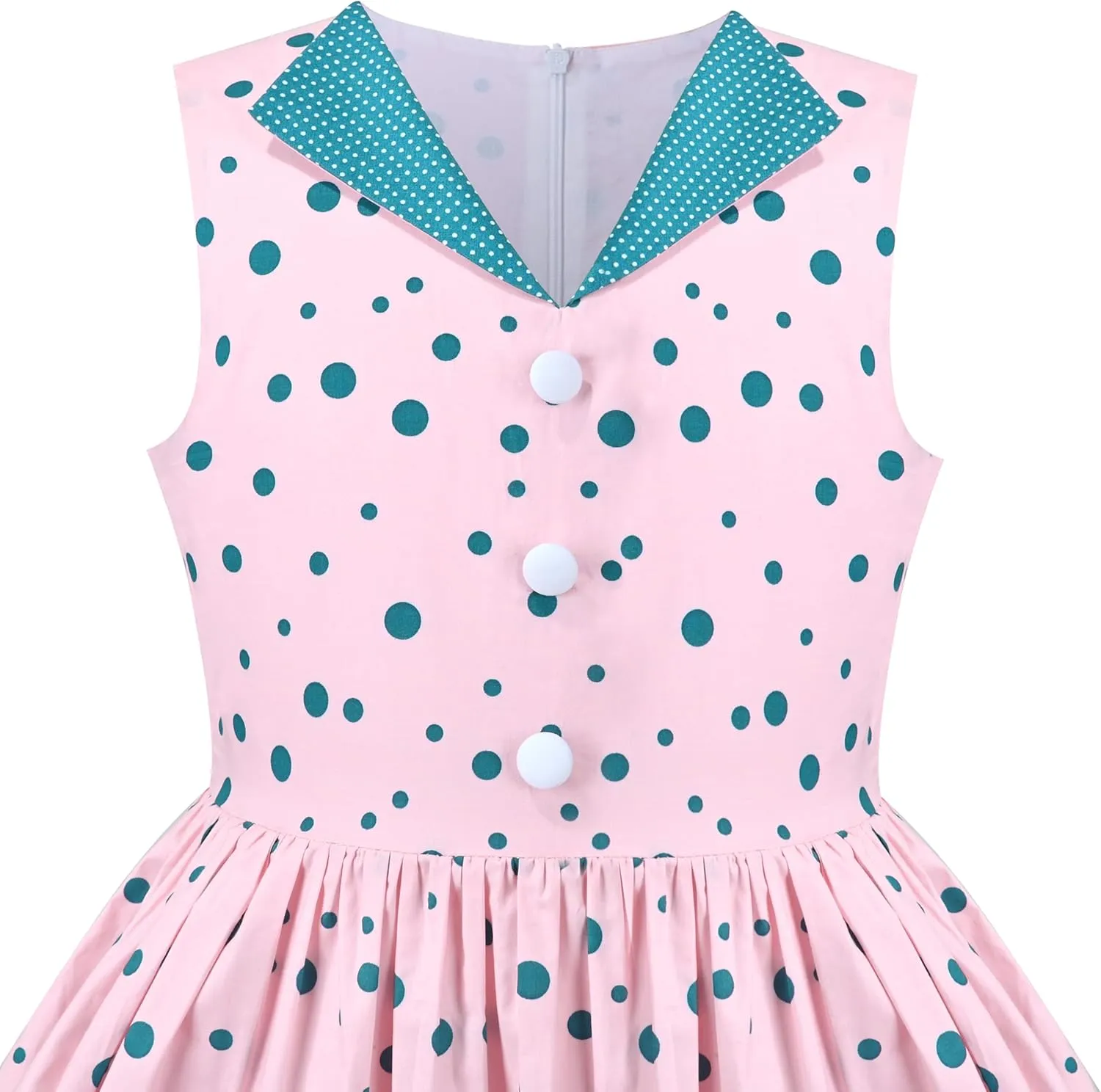 Sunny Fashion Girls Dress Blue Polka Dot Pocket Pleated Summer Sleeveless Cotton