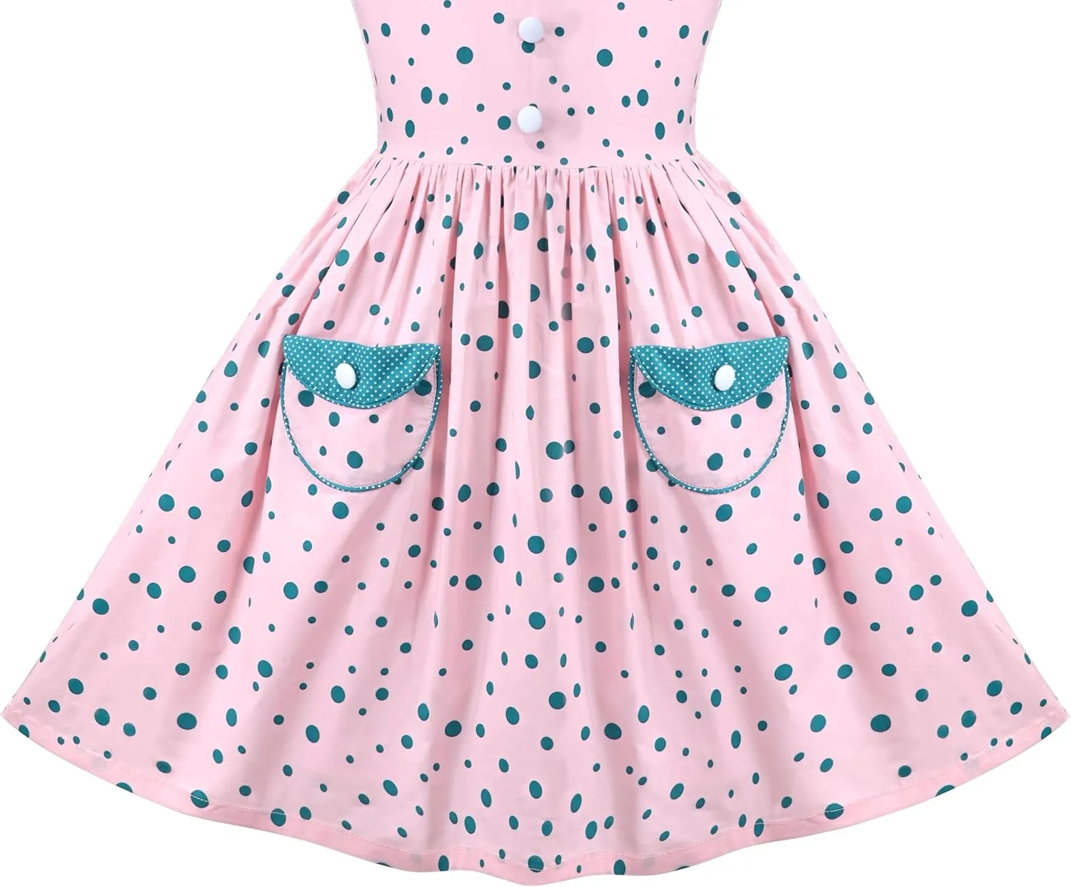 Sunny Fashion Girls Dress Blue Polka Dot Pocket Pleated Summer Sleeveless Cotton