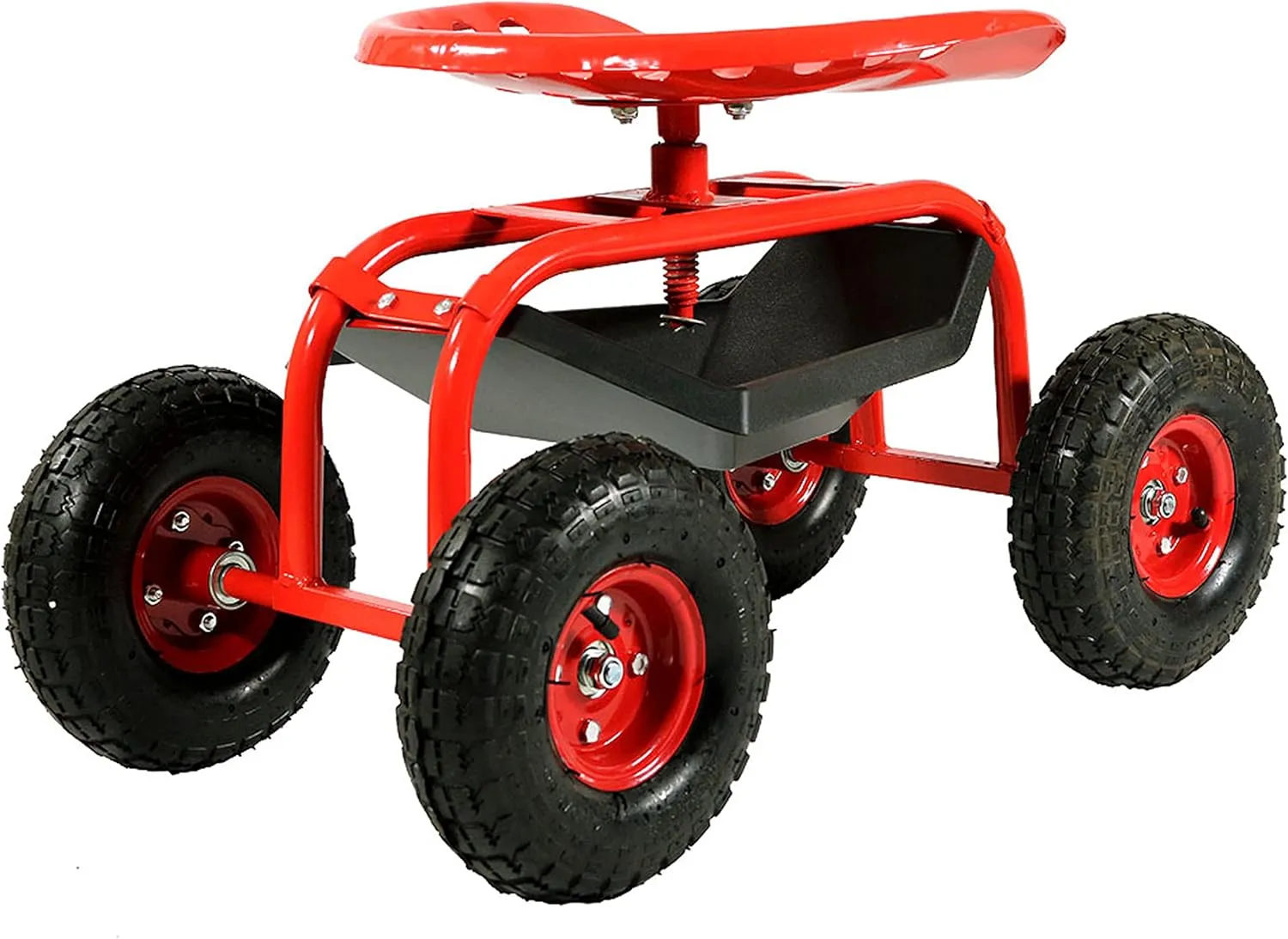 Sunnydaze Rolling Garden Cart with Swivel Seat and Storage - Rolling Garden Seat with Wheels - Gardening Stool with Wheels - Red