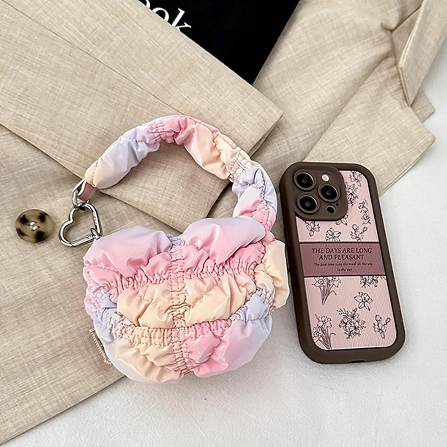 Super Mini Quilted Bag Puffer Wristlet Clutch Purse Nylon Padded Women's Handbags Evening Bag Charm Lipstick bag
