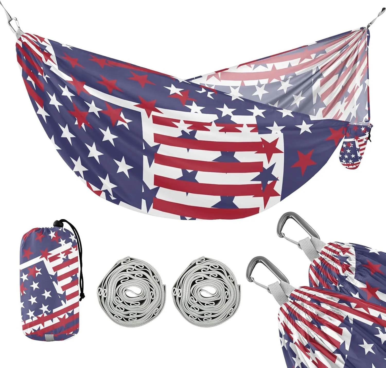 susiyo Portable Camping Hammock American Flag Symbols Printed Lightweight Hammock Comfortable Travel Swing with Tree Straps for Camping Hiking Backpacking Travel or Beach - Up to 330lbs