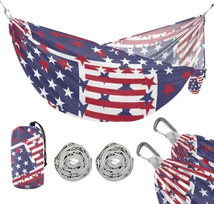 susiyo Portable Camping Hammock American Flag Symbols Printed Lightweight Hammock Comfortable Travel Swing with Tree Straps for Camping Hiking Backpacking Travel or Beach - Up to 330lbs
