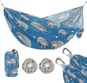 susiyo Portable Camping Hammock Cute Hippopotamus Printed Lightweight Hammock Comfortable Travel Swing with Tree Straps for Camping Hiking Backpacking Travel or Beach - Up to 330lbs