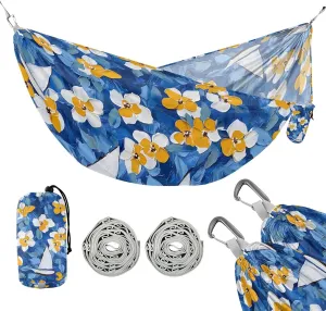 susiyo Portable Camping Hammock Yellow Flowers Sailboat Printed Lightweight Hammock Comfortable Travel Swing with Tree Straps for Camping Hiking Backpacking Travel or Beach - Up to 330lbs