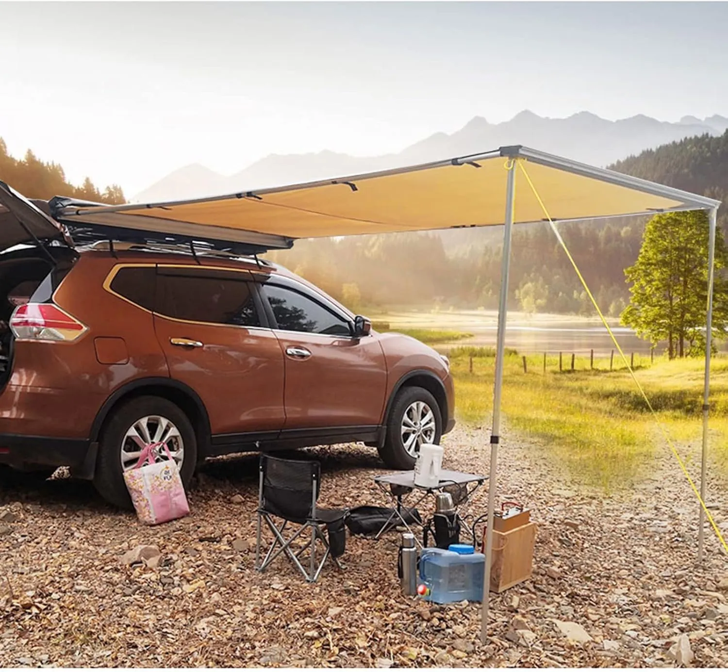 SUV Tent for Camping, Car Tent, Waterproof Car Side Awning Sun Shelter, Portable Car Awning Camping Tarp with Adjustable Tarp Poles for for SUV, Camping, Outdoor