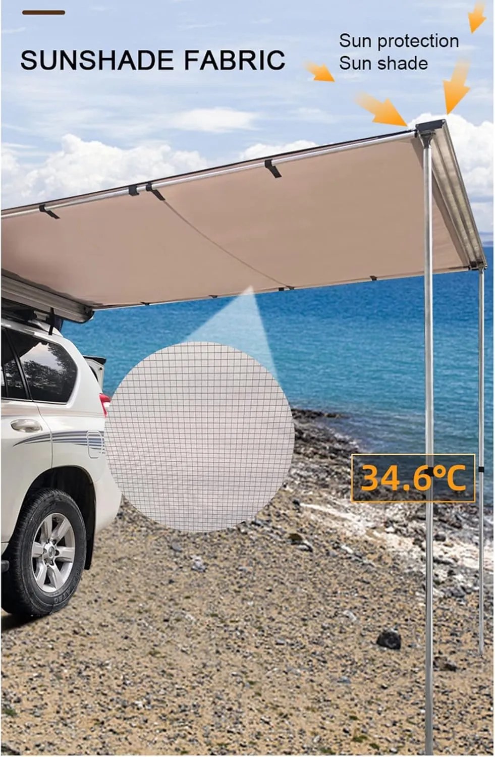 SUV Tent for Camping, Car Tent, Waterproof Car Side Awning Sun Shelter, Portable Car Awning Camping Tarp with Adjustable Tarp Poles for for SUV, Camping, Outdoor