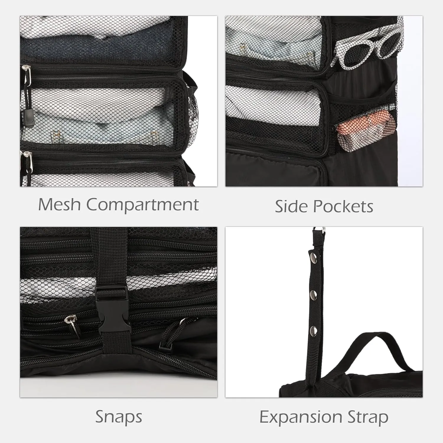 TABITORA Travel Luggage Organizer Hanging Packing Cubes Portable Hanging Shelves Carry on Closet for Suitcase with 2 Hooks,Collapsible(Gray,M)