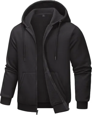 TACVASEN Mens Zip Up Hoodie Fleece Lined Hoodie Jacket Men Full Zip Sweatshirts Outdoor Thermal Athletic Hoodies