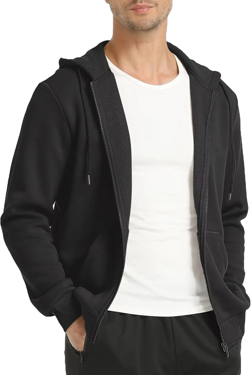 TACVASEN Mens Zip Up Hoodie Fleece Lined Hoodie Jacket Men Full Zip Sweatshirts Outdoor Thermal Athletic Hoodies
