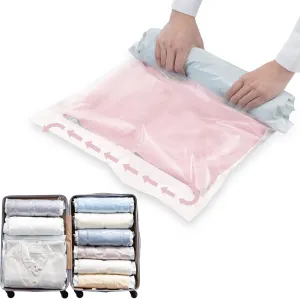 TAILI 10 Pack Travel Compression Bags, Roll Up Space Saver Bags (5 Large 5 Medium), No Vacuum Needed Packing for Luggage, Suitcase, Backpack, Travel Essentials, Cream