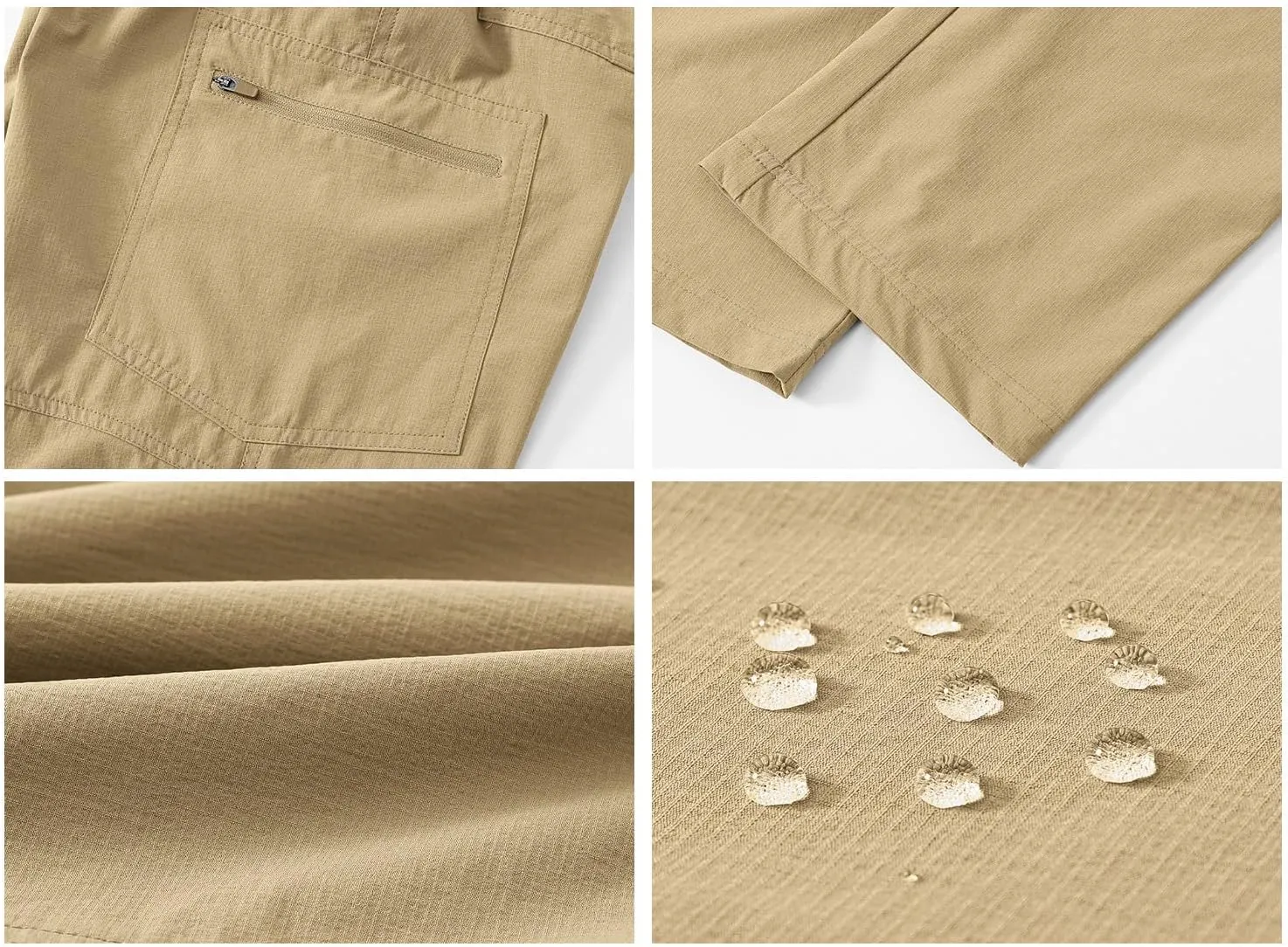 TBMPOY Men's Lightweight Hiking Pants with Belt 5 Zip Pockets Waterproof Quick-Dry Travel Fishing Work Outdoor Pants