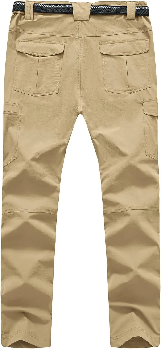 TBMPOY Men's Lightweight Hiking Pants with Belt 5 Zip Pockets Waterproof Quick-Dry Travel Fishing Work Outdoor Pants
