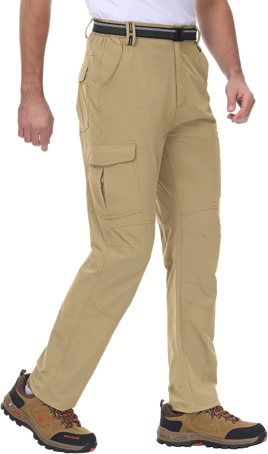TBMPOY Men's Lightweight Hiking Pants with Belt 5 Zip Pockets Waterproof Quick-Dry Travel Fishing Work Outdoor Pants