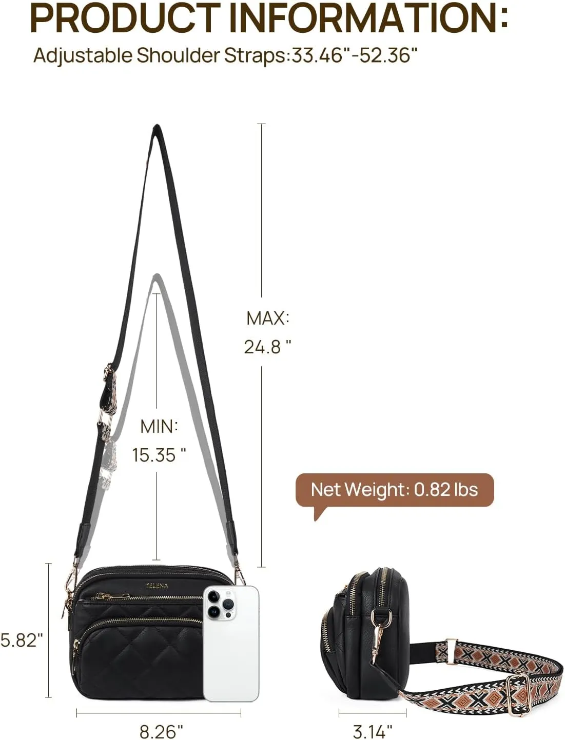Telena Crossbody Bags for Women Small Crossbody Purses Quilted Vegan Leather with Guitar Strap Beige with Brown