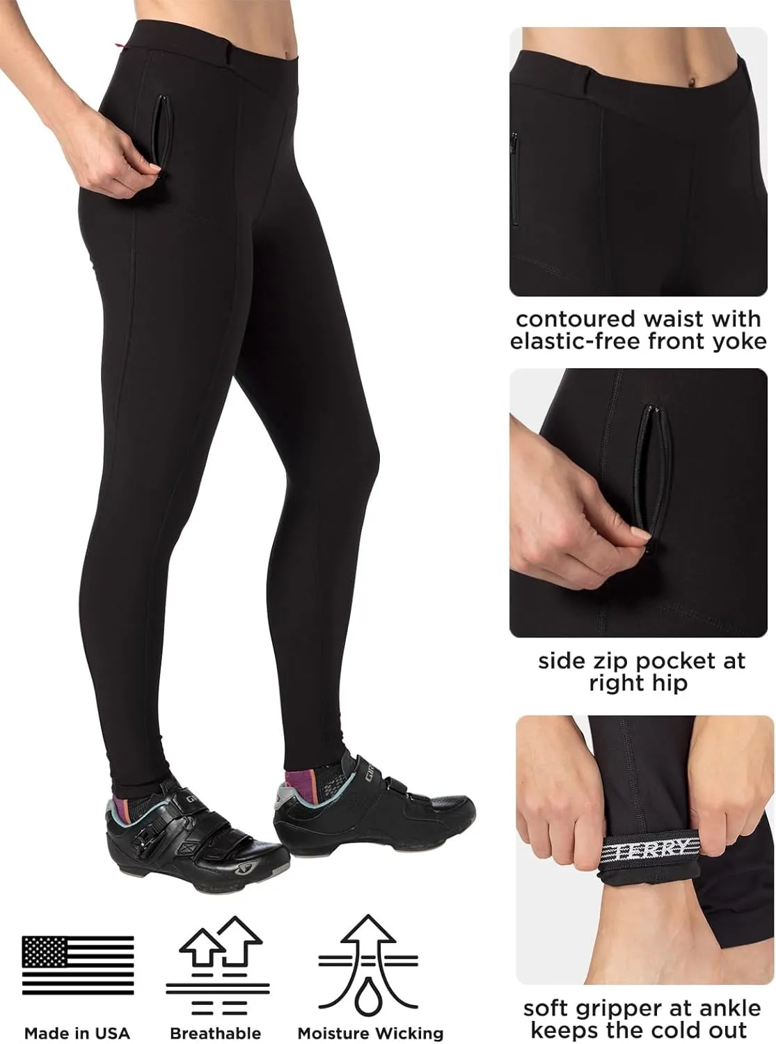 Terry Cycling Padded Bike Pants Womens Coolweather Tight Petite 27" Warm Fleece Leggings For Women With Padding Pocket
