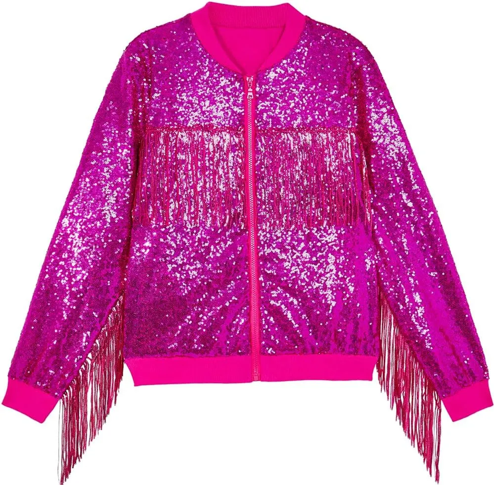 Tessel Sequin Jacket for Women Sparkly Bomber Varsity Trendy Shiny Coat Ladies Glitter Birthday Party Holiday Clothes