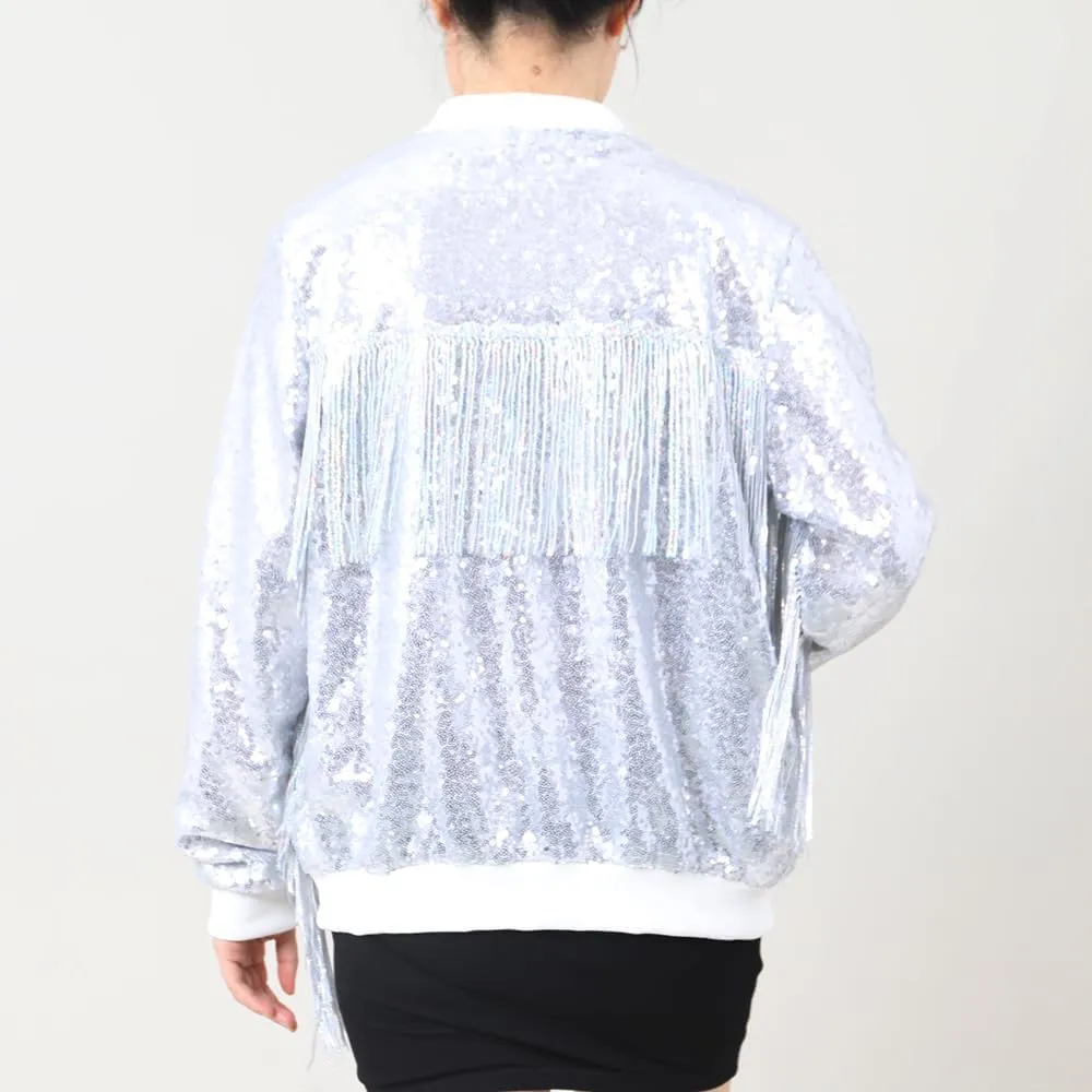 Tessel Sequin Jacket for Women Sparkly Bomber Varsity Trendy Shiny Coat Ladies Glitter Birthday Party Holiday Clothes
