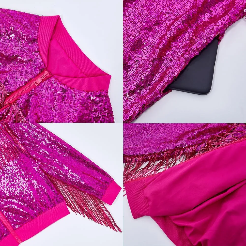 Tessel Sequin Jacket for Women Sparkly Bomber Varsity Trendy Shiny Coat Ladies Glitter Birthday Party Holiday Clothes