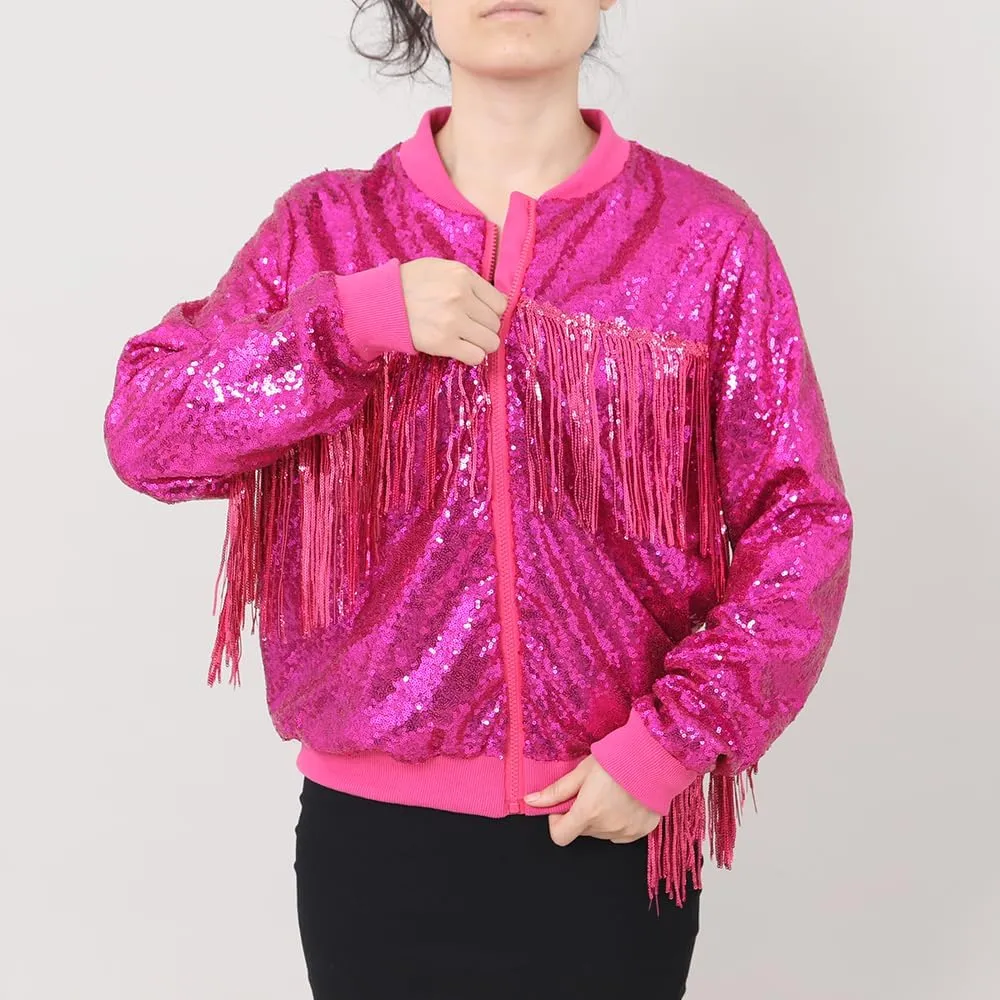 Tessel Sequin Jacket for Women Sparkly Bomber Varsity Trendy Shiny Coat Ladies Glitter Birthday Party Holiday Clothes